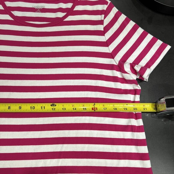 Lands’ End Womens X-Large Pink White Striped Short Sleeve Super T Ladies Vintage - Picture 3 of 7